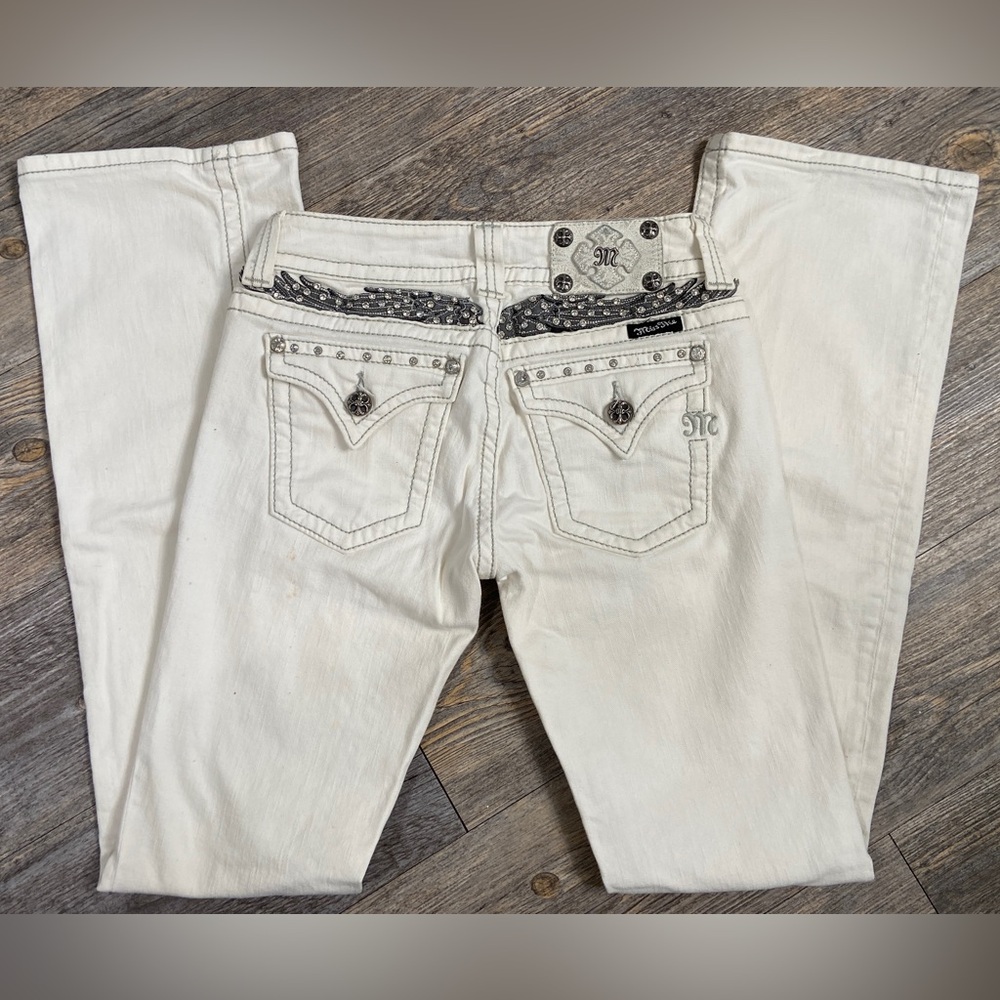 Miss Me White Boot Cut Jeans with Embellished Back Pockets